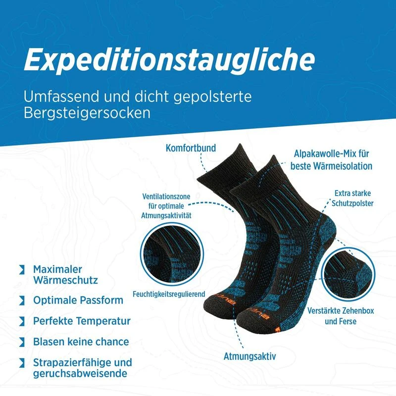Alpaca Merino Wandelsokken: GLACIAR Extra Sterk Opgevulde Bergbeklimmersokken 4 Alpaca Merino Wandelsokken: GLACIAR Extra Sterk Opgevulde Bergbeklimmersokken - Afbeelding 2