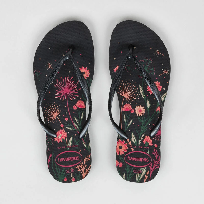 Havaianas Slippers Voor Dames Slim Floral Zwart 4 Havaianas Slippers Voor Dames Slim Floral Zwart - Afbeelding 2