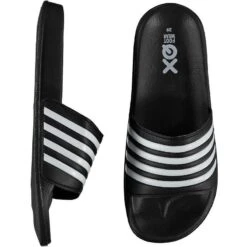 XQ | Slippers Dames | Stripes | Zwart | Badslippers Dames | Gevormd